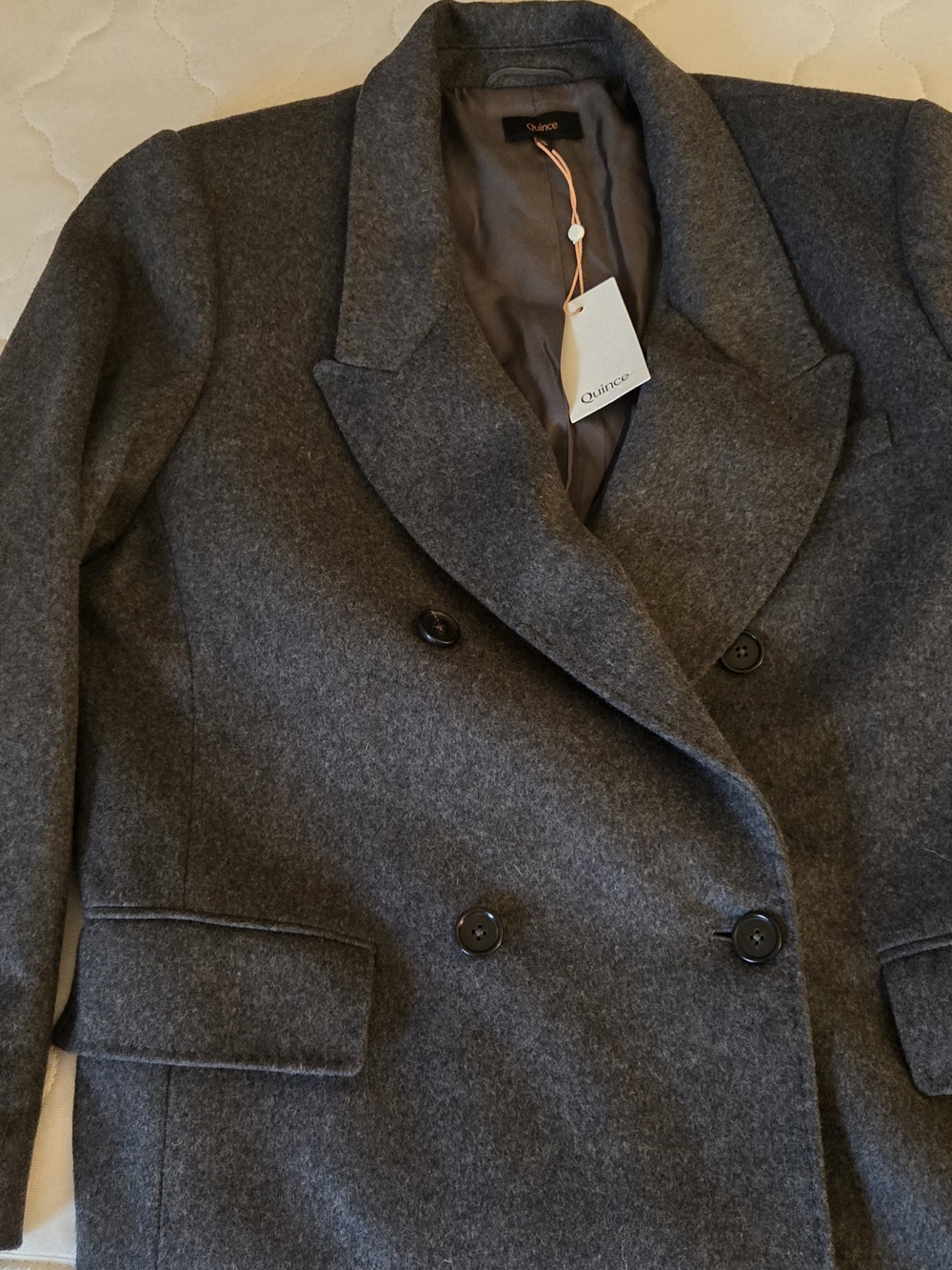 Quince Charcoal Gray Double-Breasted Wool Trench Coat - Picture 7 of 8